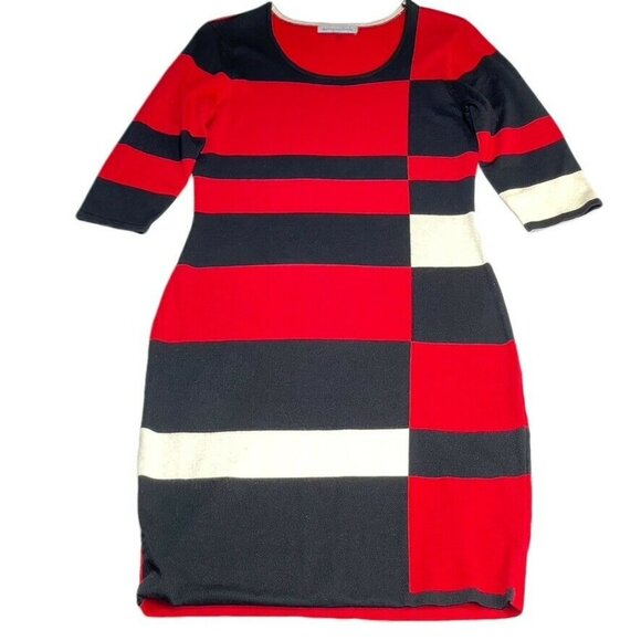 Danny And Nicole Womens L Colorblock Striped Dress Red Black Beige Rayon Blend - Picture 1 of 10
